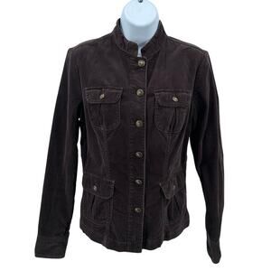 Tommy Hilfiger Corduroy Jacket Dark Brown Womens Sz S Button Up Mandarin Collar